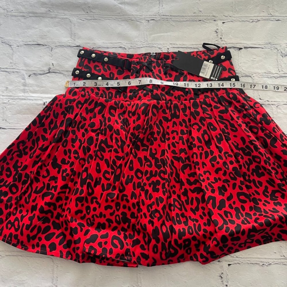 Jawbreaker Red Leopard Print Studded Punk Cosplay Skirt - Picture 5 of 10